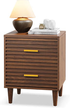 Alohappy Nightstand, Mid Century Modern Night Stands, Fluted Bedside Table for Bedroom, End Table with Storage Drawers, Vintage Bed Side Table Wood Accent Table for Living Room, Brown 1pc