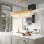 Siljoy 12-Light Modern Crystal Chandelier Gold Rectangular K9 Crystal Raindrop Chandelier, Luxury 2-Tiers Adjustable Ceiling Pendant Light Fixture for Dining Room Kitchen Island, L47'' x W10'' x H10''