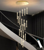 156in Long Light 20-Lights Chandeliers for Entryway LED Dimmable Chandeliers Lighting Fixture Modern Flat Sloped High Ceiling Pendant Lights Crystal Drop Light for Living Room Foyer Hallway Staircase