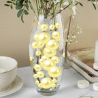 100PCS Light Yellow Faux Pearls Beads for Centerpiece Vases, Vase Filler Faux Pearls, No Holes Filler Beads for Easter Party Anniversary Birthday Wedding Table Decor, 14/20/30mm