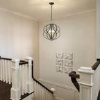 Modern Black and Gold Chandelier for Dining Room, 4 Lights Geometric Chandeliers, Sphere Chandelier Industrial Large Pendant Light Fixtures Hanging for Kitchen, Entryway, Foyer, Stairs