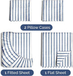 Twin XL Sheets Set 4 Piece - Includes 2 Pillowcases - Bed Sheets Twin XL - Soft Hotel Luxury Bedding - Cooling, Comfy & Breathable - 1 Flat & 1 Fitted & 2 Pillowcases w/ Deep Pockets - Blue Stripes