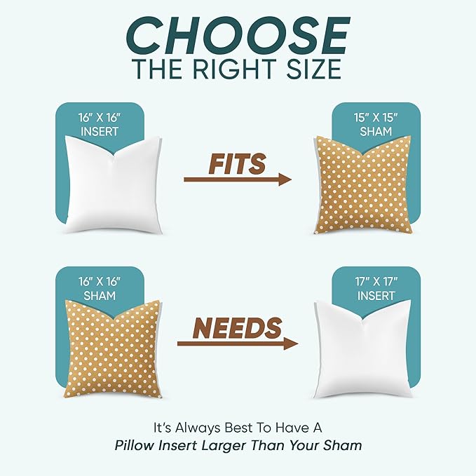 Pillowflex Synthetic Down Pillow Insert - 16x16 Down Alternative, Ultra Soft Throw Pillow, Small Couch Sham Bed Sleeping Pillow - 1 Decorative Accent Form