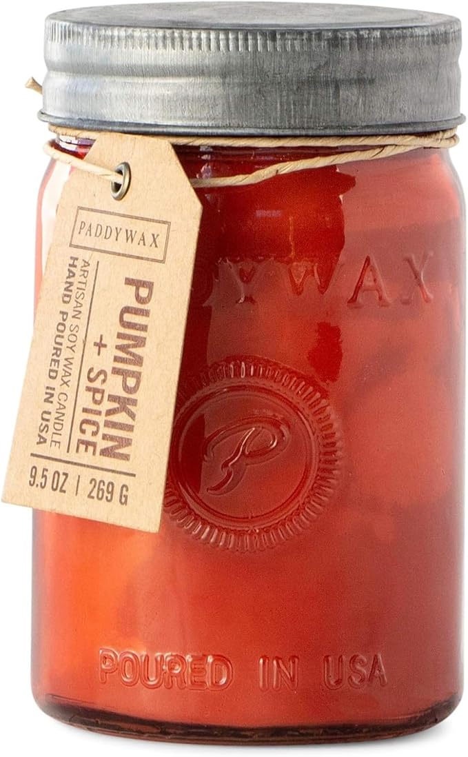 Paddywax Scented Candles Relish Collection Soy Wax Artisan Candle in Glass Jar with Lid, 9.5-Ounce, Pumpkin + Spice