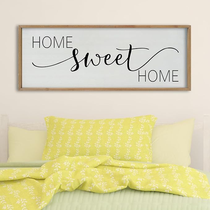 SRSZHIYUE Home Sweet Home Sign 40"x15" for Farmhouse Rustic Large Family Living Room Over Couch Modern Horizontal Wall Decor, Wood Framed Plaques Art Decorative (Wood)