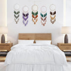Artilady Macrame Dream Catchers for Bedroom - Tassel Wall Hanging Handmade Dreamcatchers Home Decor with Tassel Feather Ornament Craft Blessing Gift (Purple)