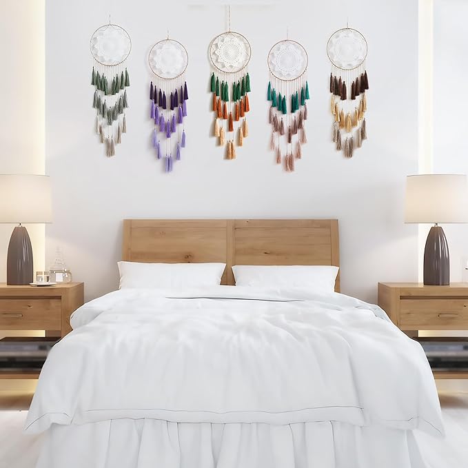 Artilady Macrame Dream Catchers for Bedroom - Tassel Wall Hanging Handmade Dreamcatchers Home Decor with Tassel Feather Ornament Craft Blessing Gift (Mix Brown)