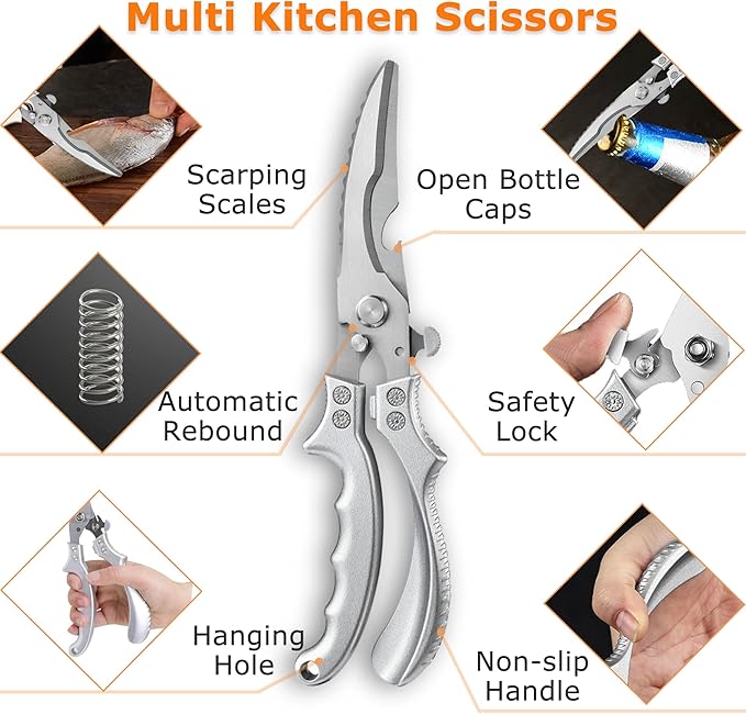 Kitchen Shears Heavy Duty Kitchen Scissors Poultry Shears, Stainless Steel Food Scissors Multiful Sharp Utility Scissors for Chicken,Turkey,Fish Thanksgiving Christmas Day
