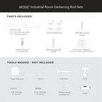 MODE Industrial Room Darkening Collection 1 1/8” diameter Industrial Curtain Rod Set with Steel Wall Mounted Expandable Curtain Rod, Blocks Light, Fits 16” to 32” Windows, Graphite