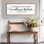 As For Me And My House We Will Serve The Lord Framed Wall Art, 40''×15'' Horizontal Positive Religious Rustic Bible Verse for Christian God Jesus Christ Prayer, Vintage Holy Catholic Scripture Decor