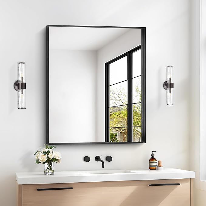 Black Bathroom Mirror, 30x36 Inch Rectangular Framed Mirror, Large Wall Mounted Bathroom Vanity Mirror Over Sink for Bedroom,Restroom, Living Room, Hangs Vertically or Horizontally