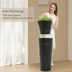 KOL 28'' Tall Galvanized Steel Planter Pot - Flower Pot with Water Level Indicator for Plants - 2-Pack Self Watering Planters - Round Black Powder Metal Planter Box - Indoor Outdoor Grande Plant