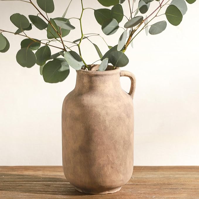 Ceramic Flower Vase Home Decor - 9.7 inch Large Table Flowers Vases Living Room Bedroom Plant Decorations Farmhouse Vintage for Kitchen Shelf Office Coffee Dining Desk House Women (Retro, 9.7")