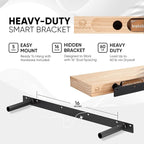 Homeforia Black Floating Shelves 36 inches Long, High End Solid Real Wood 36 inch Floating Shelf for Wall Mounted, Black Wooden 36in Floating Shelves, Heavy Duty Bracket, 36 X 6.5 X 1.75 in, Set of 3