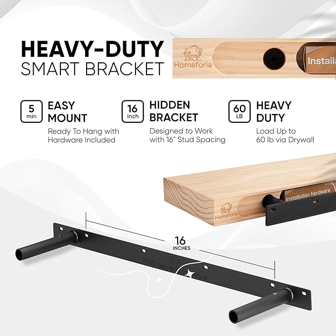 Homeforia Black Floating Shelves 36 inches Long, High End Solid Real Wood 36 inch Floating Shelf for Wall Mounted, Black Wooden 36in Floating Shelves, Heavy Duty Bracket, 36 X 6.5 X 1.75 in, Set of 3