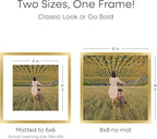 Homeforia 8x8 Picture Frame Gold, High End Metal 8 x 8 Square Photo Frames with Mat 6 by 6, 8x8 Poster Frame Matted to 6x6 inches Print, 8by8 Wall or Tabletop Frame, Tempered Glass, Wall Kit, Set of 1