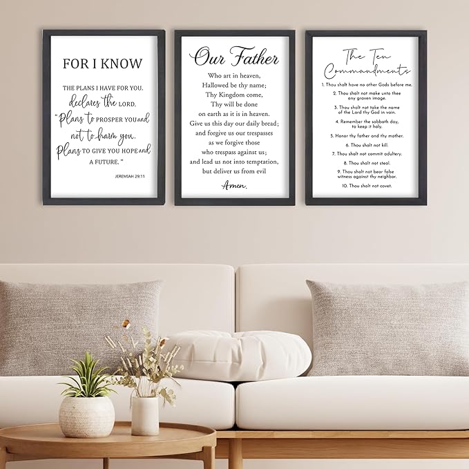 FZMHASLWW Bible Verse Scripture Wall Decor Art 16"×11" Inspirational Quotes Set of 3 Christian Sign Wood Framed Wall Hanging (Black