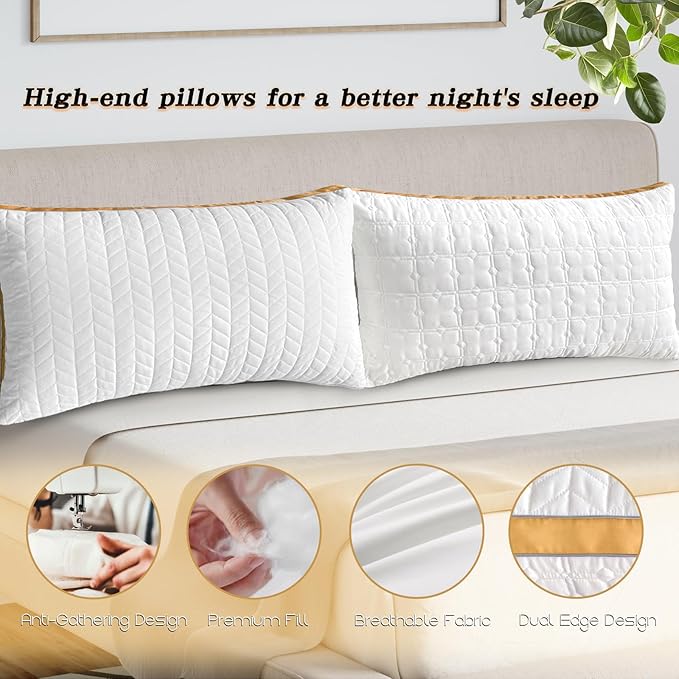 mislili Pillows Queen Size Set of 2, Hotel Quality Bed Pillows for Sleeping, Queen Pillows Set of 2 Support & Comfortable, Down Alternative Queen Pillows 2 Pack for Back, Stomach or Side Sleepers