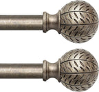 2 Pack Silver Curtain Rods for Windows 28 to 48 Inch,1'' Diameter Drapery Rods with Leaf Pattern Finials,Boho Adjustable Heavy Duty Curtain Rods Set,18-60'',Retro Silver