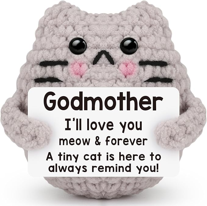 Godmother Gift from Godchild, Birthday Gifts for Godmother from Goddaughter Godson Emotional Support Crochet Cat Cute Stuff Thing Handmade Positive Crochet Christmas Stocking Stuffers