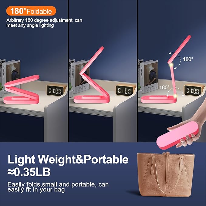LED Desk Lamp for Office Home & Battery Operated Lamp Rechargeable Lamp Foldable & Portable Light, LED Desk Light Strip, 3 Brightness Dimmable Small Desk Lamp Wireless Reading Lamp