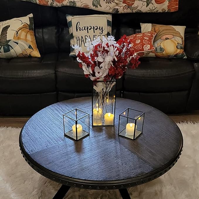 Hewory Glass Hurricane Candle Holder Set of 18, Black Large Hurricane Centerpiece for Table, Tall Floor Square Pillar Candle Holders Lantern Set for Wedding, Anniversary, Party, Fireplace, Dining Room