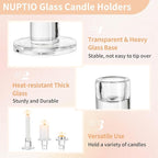 NUPTIO Glass Candle Stick Holder: Set of 10 Clear Small Taper Candlestick Holders for Tapered Candles Bulk Crystal Short Tapers Candlesticks Candleholder for Dining Table Fireplace Mantle Decor