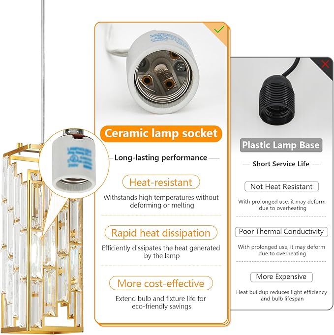 Gold Pendant Lighting Modern Pendant Light, Mini Crystal Chandeliers,Adjustable Pendant Light Fixture for Kitchen Island Dinning Room Bedroom (1 Pack)