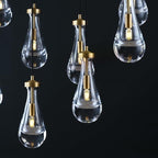 Raindrop 9-Light Chandeliers for Dining Room, Brass Teardrop Pendant Lights, Gold Living Room Lights Fixture, Modrn Pendant Light Kitchen Island, Adjustable Rope Hanging Lamp Ceiling for Living Room