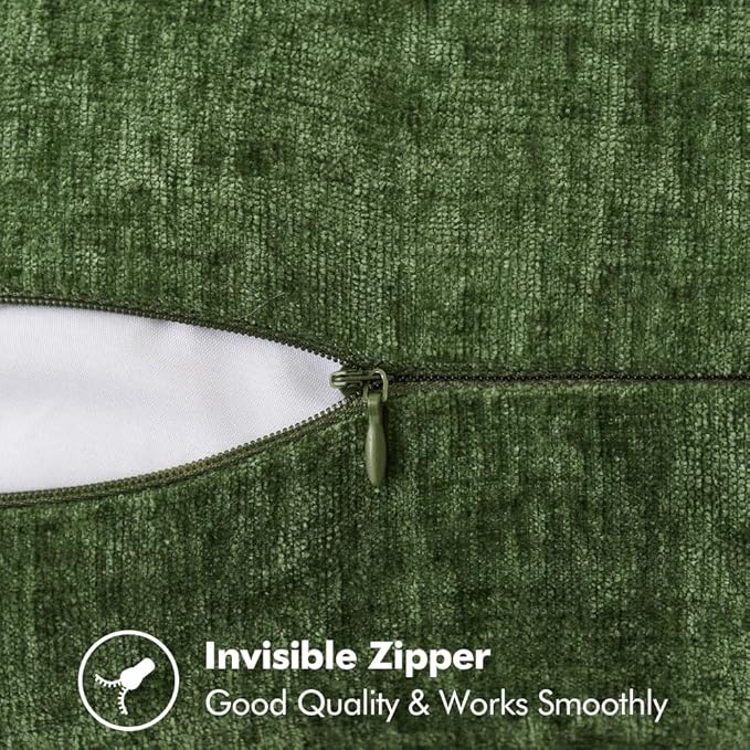 MIULEE Pack of 2 Christmas Pillow Covers 16x16 Inch Moss Green Farmhouse Decorative Throw Pillow Covers with Stitched Edge Soft Chenille Solid Dyed Couch Pillow Covers for Sofa Bed Living Room