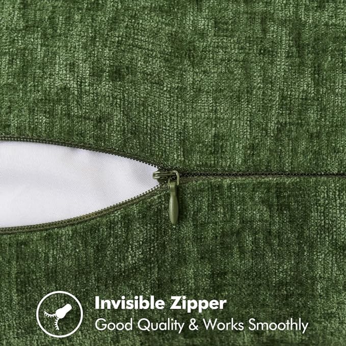 MIULEE Pack of 2 Christmas Pillow Covers 24x24 Inch Moss Green Farmhouse Decorative Throw Pillow Covers with Stitched Edge Soft Chenille Solid Dyed Couch Pillow Covers for Sofa Bed Living Room