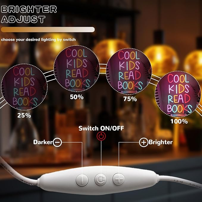 Cool Kids Read Books Neon Sign for Wall Decor, Reading Books Neon Light, Classroom Letter LED Light Up Sign for Library Classroom Reading Corner Bedroom Decor