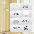 VONLUCE Torchiere Floor Lamp, 71" Standing Lamp with Adjustable Reading Lights & 2 Bulbs, 3 Color Temperatures Modern Tall Pole Lamp for Living Room Bedroom Corner, Nickel