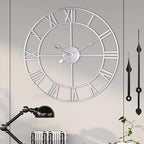1st owned Large Wall Clock for Living Room Decor Silent Non-Ticking Decorative Wall Clock Roman Numerals Vintage Battery Operated for Kitchen Farmhouse Cafe Office Decor (Silver, 32 Inches)