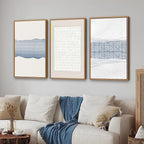 SIGNINART Large Abstract Framed Canvas Wall Art Set of 3, Minimalist Boho Line Art Prints, Modern Neutral Aesthetic Wall Decor, Blue and White Art Paintings for Living Room, Bedroom, Office 16"x24"