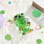 Crystal Frog Figurine with Purple Rose - Glass Animals Desk Decor & Home Office Ornament, Handmade Art Collectible Gifts