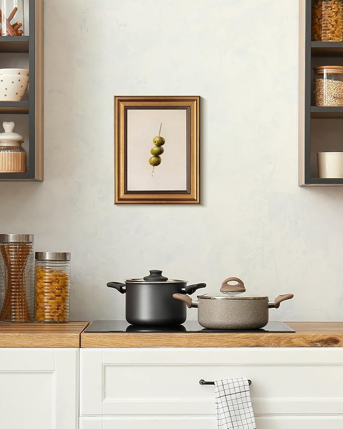 HUARCEY Gold Framed Wall Art for Living Room, Olive Skewers Painting Prints, Vintage Wall Decor for Kitchen, Minimalism Bedroom Wall Art for Home Office A string of olives 10L x 8W
