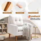 JUMMICO Mid Century Accent Chair, Fabric Modern Reading Living Room Chair, Fluffy Comfy Armchair Small Sofa Chair with Wood Legs for Bedroom Office Cafe, Set of 2 (Pure White)