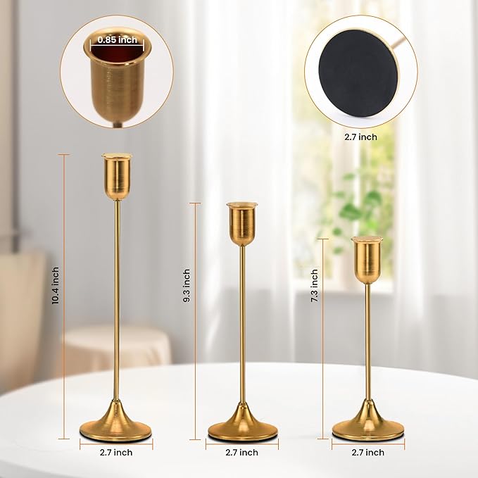 6 Pcs Brass Gold Candle Holders Set, Candelabra Tall Candle Stand, Metal Taper Candlestick Holders for Dining, Table Centerpieces & Vintage Home Decor– Housewarming Gift for Halloween Decor, Christmas