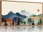 SIGNINART Large Boho Mountains Framed Canvas Wall Art, Watercolor Nature Landscape Art Prints, Neutral Modern Sunrise Art Paintings, Green Forest Wall Decor for Living Room, Bedroom, Office 20"x40"