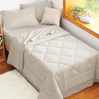 CozyLux Twin XL Comforter Set Beige - 5 Pieces Twin Extra Long Bed in a Bag for College Dorm, All Season Bedding Set for Girls and Boys, Soft Bed Set with Comforter, Sheets, Pillowcase & Sham