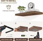 36 Inch Floating Shelves, 36"x9.25"x1.5" Inch Deep Floating Shelves for Wall, Wooden Shelves for Bathroom, Bedroom, Living Room, Brown