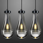 Raindrop Pendant Lights Kitchen Island Teardrop PlatingBlack Hanging Light Fixtures Clear Solid Glass Pendant Light Modern Chandeliers for Dining Room Porch Corridor Living Room(Black 3-Pack)