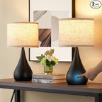 18.1'' Modern Touch Lamps for Nightstand Set of 2 with 3 Way Dimmable, Table Lamps for Living Room, Office, Bedside Lamps with Heavy Iron Base, Touch Switch, Bulb Included, Black