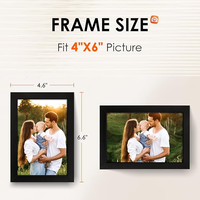FIXSMITH 4x6 Picture Frame Set of 6, 4x6 Photo Frames with HD Plexiglass for Wall Hanging or Tabletop Display, Black