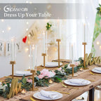 Gold Candlestick Hurricane Candle Holder: Glasseam Candlestick Holders for Taper Candles Bulk 12, Modern Candle Stick Candle Holder with Glass Chimney, Fireplace Candle Holder for Dining Table Decor