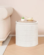 B FSOBEIIALEO Ottoman with Stroage, Round Sherpa Storage Ottoman Stool, Boucle Foot Rest 16.9"x16.9"x17.7"（White