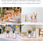 Glass Bud Vases Set of 64 - Pink Assorted Small Mini Glass Vases for Flowers, Crystal Vintage Vase Set, Bulk Centerpieces for Table Décor, Wedding, Home and Events (Pink, 64 Pcs)