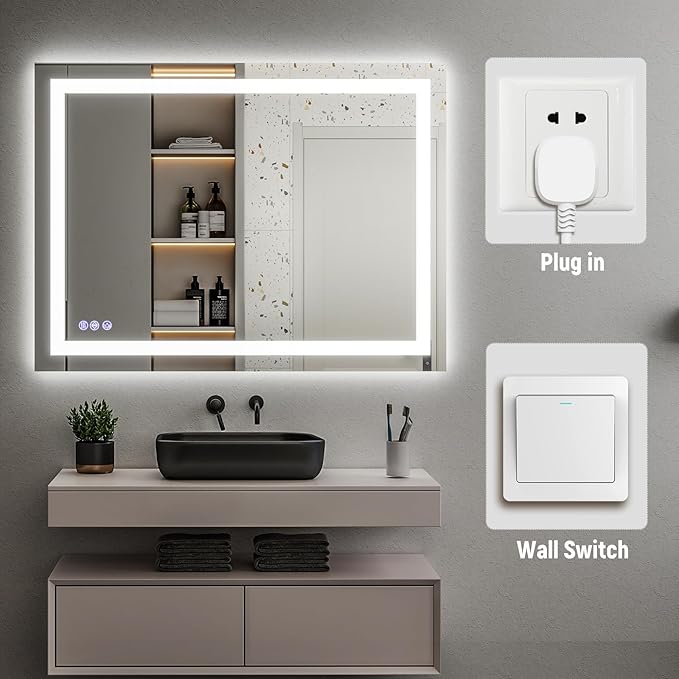 GLSLAND LED Bathroom Mirror - 26"x38" Anti-Fog Lighted Wall Mirrors with Memory Function, Dimmable, Frontlit & Backlit, Horizontally/Vertically, Tempered Glass