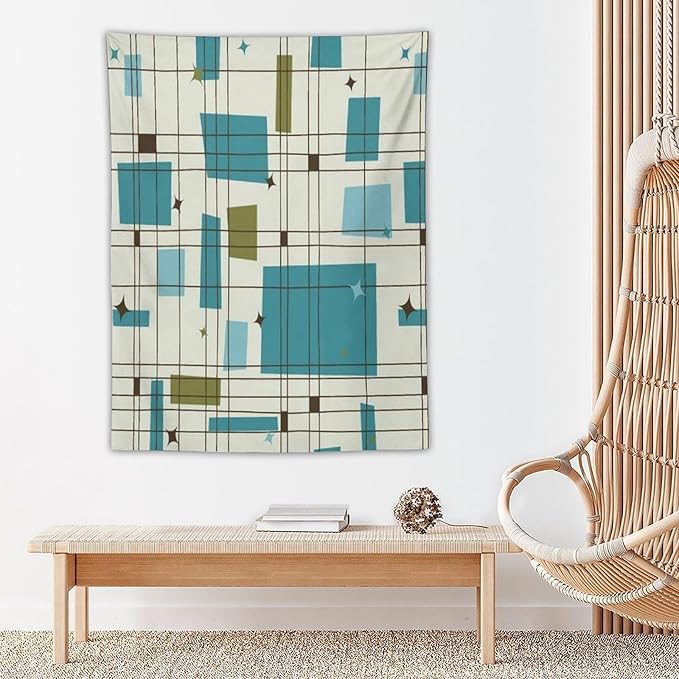 ICMOLYYENLO Boho Medieval Cat Tapestry, Abstract Atomic Starburst Geometric Aesthetic Art Wall Hanging For Bedroom Living Room Dormitory 30x40 Inches